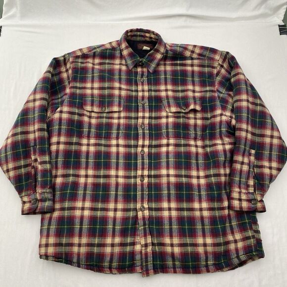 Abercrombie & Fitch Shirt Jacket Shacket Mens XL Red Plaid Cotton Flannel Quilt - Picture 1 of 11